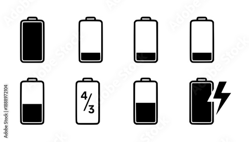 Battery icon set vector. battery charging symbol, battery charge level vector

