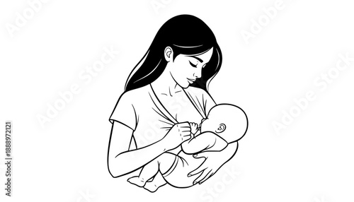 Mother breastfeeding baby natural motherhood concept vector illustration black and white

