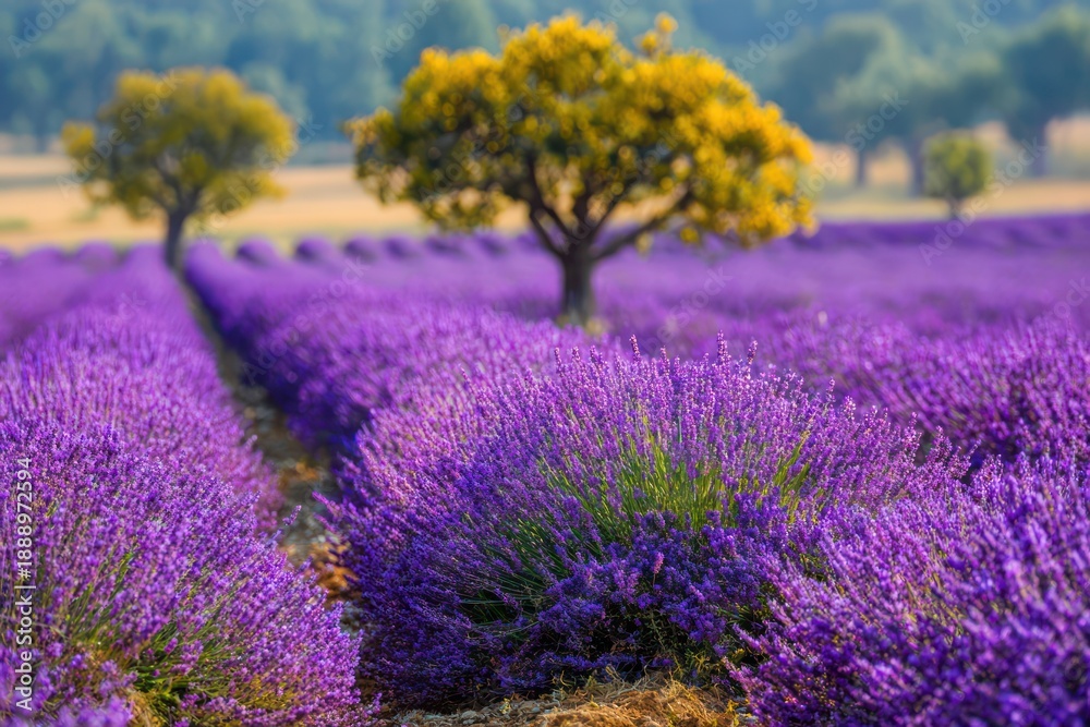 Obraz premium Summer landscape with blossoming lavender flowers field