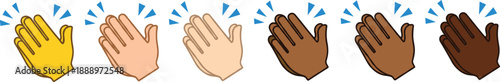 Set of clapping hands emoji icons in multiple skin tones showing applause, celebration, encouragement, and positive reactions