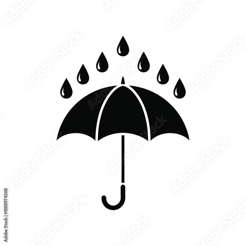 Vector illustration icon black umbrella icon with raindrops for weather or rainy day concepts and designs