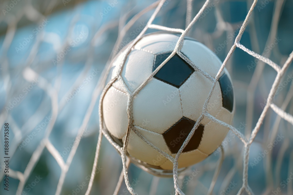 Naklejka premium Winning soccer goal with ball in net