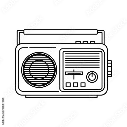 Vector illustration icon a black and white line drawing of a vintage portable radio with dials and buttons