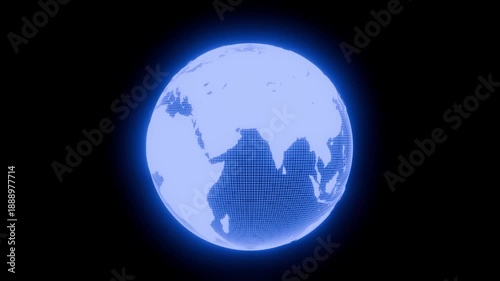 futuristic hologram 3D world model  wireframe rotating in digital space 3D render