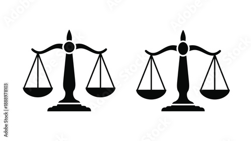 Scales of justice depicted in a stark black silhouette