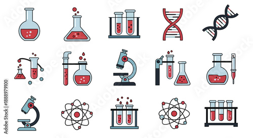 Various Laboratory Equipment and Scientific Symbols for Research and Experimentation
