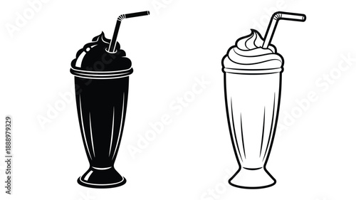 Two milkshake glasses one dark and one light in silhouette