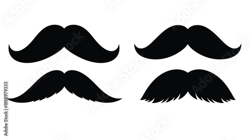 Four distinct mustache shapes presented in black silhouette