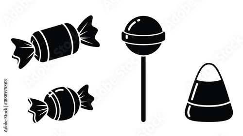 Black silhouettes of candies and a bag simple graphic design silhouette