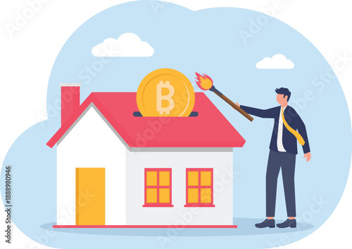 Real Estate Investment and Cryptocurrency Savings Concept