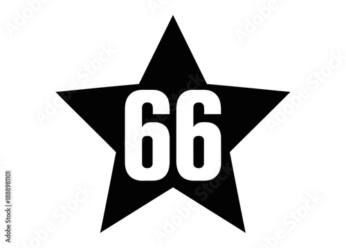 A black star graphic with the number sixty-six prominently displayed