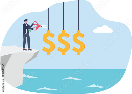 Financial Risk Concept with Professional Cutting Rope Holding Dollar Signs