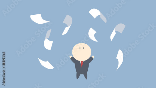 ビジネスイメージイラスト_書類を投げるビジネスマン