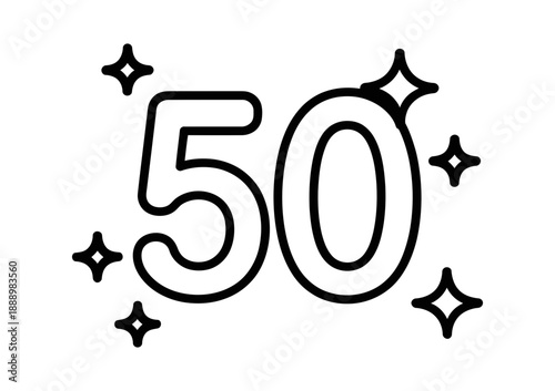 A stylized illustration of the number fifty with sparkles