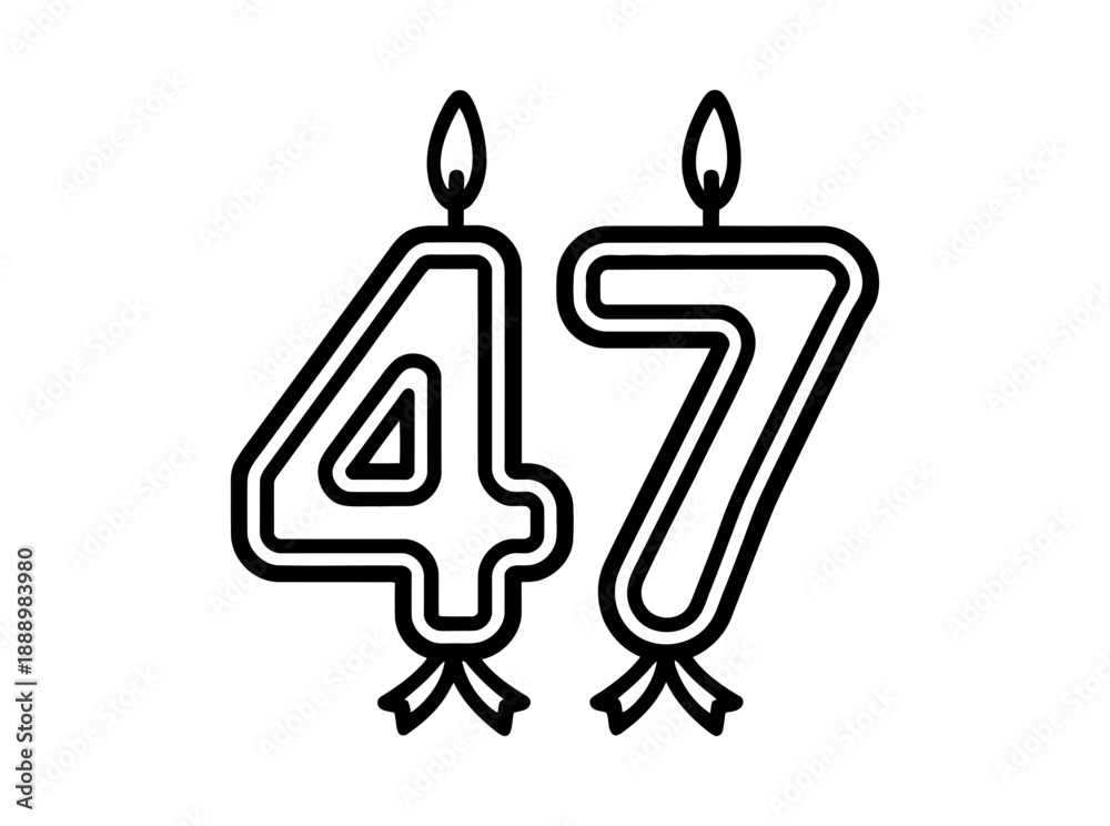 Fototapeta premium A minimalist line art illustration of two candles forming the number 47 on a white background