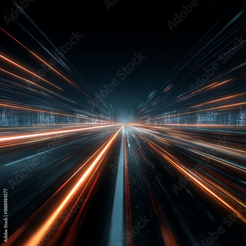 Speed of Light: A high-speed journey along a futuristic highway, illuminated by streaks of light. The image captures the essence of motion and technological advancement.