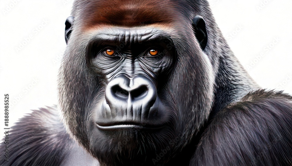 Fototapeta premium Close-up portrait of a majestic gorilla with intense gaze.