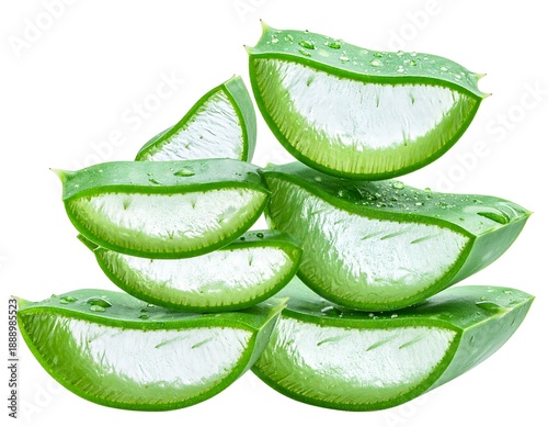 Wallpaper Mural Stacked aloe vera slices, wet with droplets, showcase the green rind and translucent gel on a white background Torontodigital.ca