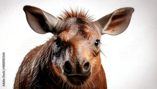 Fototapeta samoprzylepna Close-up Portrait of an Okapi Against a White Background.