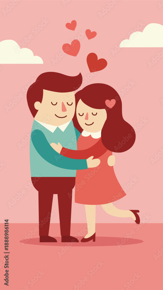 Obraz premium Cute Romantic Couple Hugging on Pink Background Valentines Day Illustration