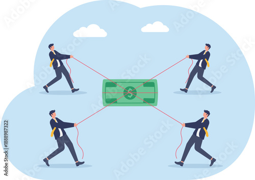 Financial Struggle Concept with Professionals Pulling Giant Banknote