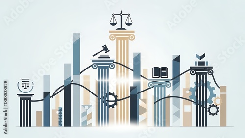 Law and Justice Concept with Scales and Gavel Icons
