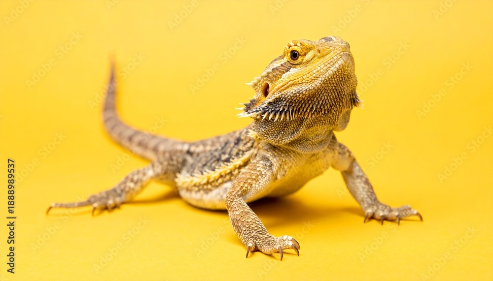 Obraz premium Bearded dragon on yellow background.