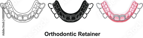 Collection of orthodontic retainers dental care concept with wire and acrylic elements isolated on white background for medical illustration
