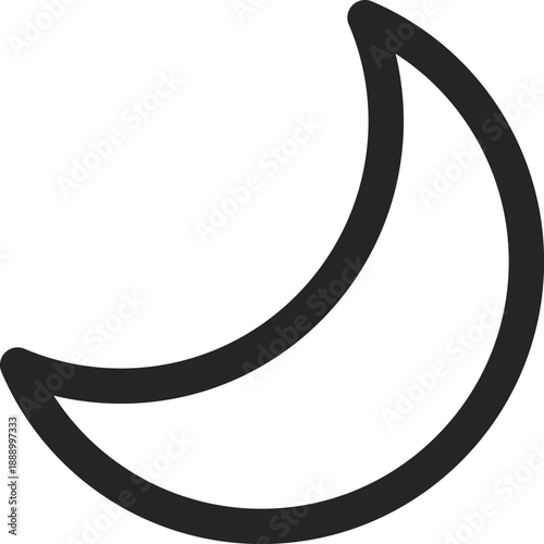 Night Mode Crescent Icon, Sleep and Dark Theme Interface Symbol