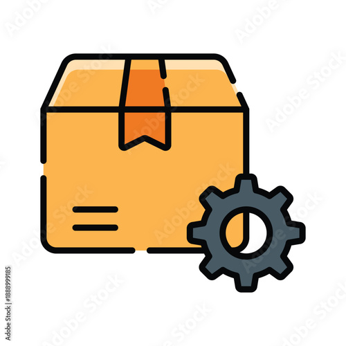 A flat outline icon representing package settings logistics concept