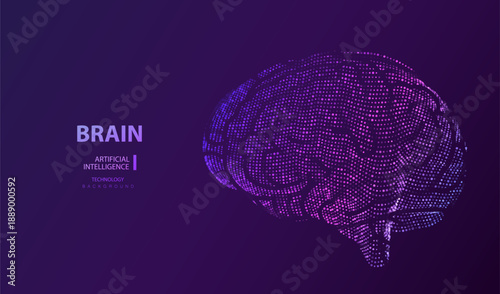 AI brain concept. Glowing dots brain vector. Biology mind background.