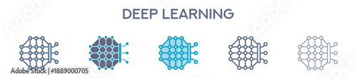 Deep Learning Element For Design Graphic - Multi Styles. Vector Illustration Of Two Colored And Black. Multiple Icons Designs Can Be Used For Mobile, Ui, Web 