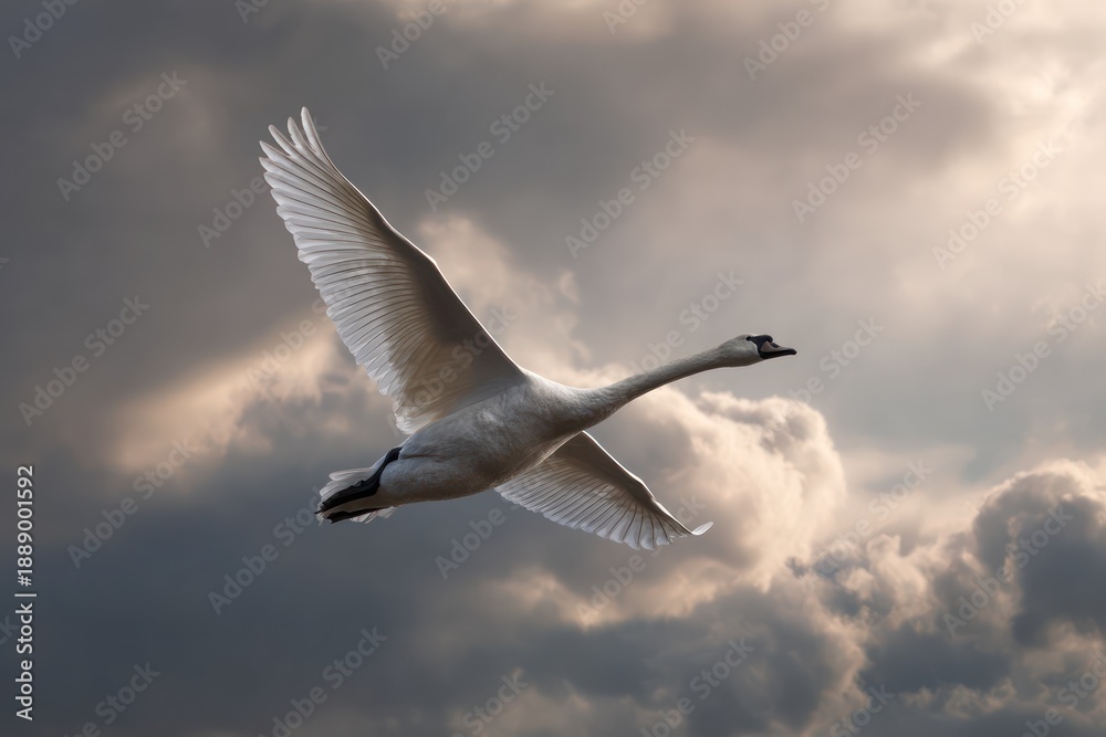 Fototapeta premium Swan wing span in cloudy flight