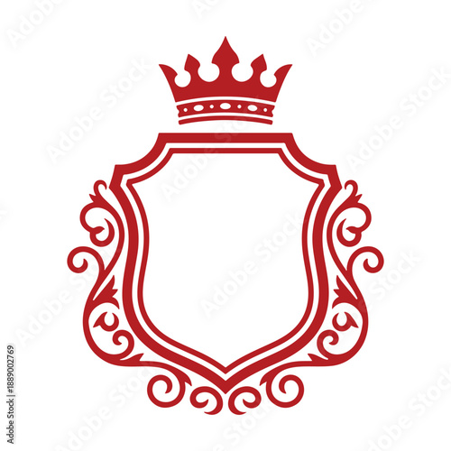 Red ornate shield with crown symbol on outline