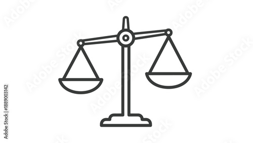 Simple animated line art icon of scales of justice, representing balance, equality, law, and making fair and ethical decisions.