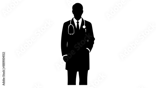 Male Doctor Silhouette Icon with Stethoscope and Lab Coat | Professional Healthcare Vector Illustration