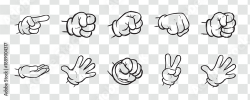 Cartoon Hands Gestures Vector Set - Animated Style Pack with Pointing, Fist, Peace Sign and Open Palm