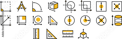 Geometric Measurement and Transform Big Icons Set, Line Style Vector for Web Design and User Interfaces