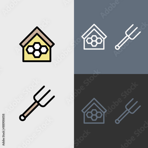 Organic Farming symbol or clipart set - filled and outlined symbols.