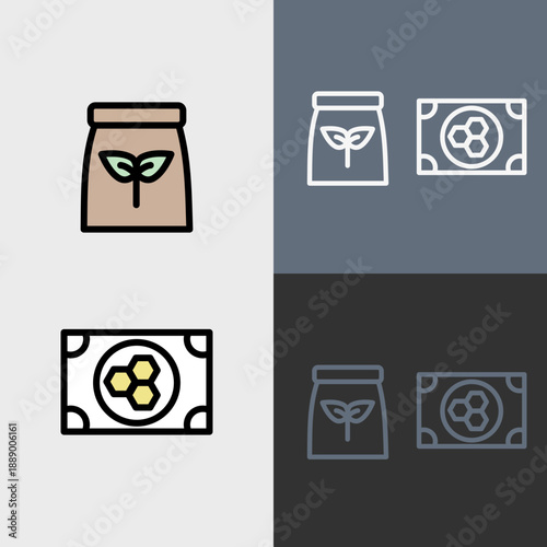 Organic Farming symbol or clipart set - filled and outlined symbols.