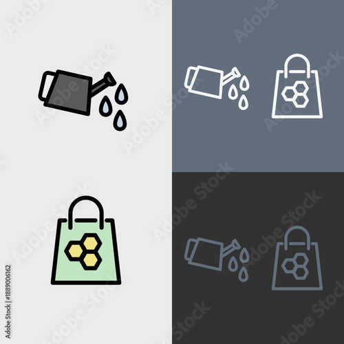 Organic Farming symbol or clipart set - filled and outlined symbols.