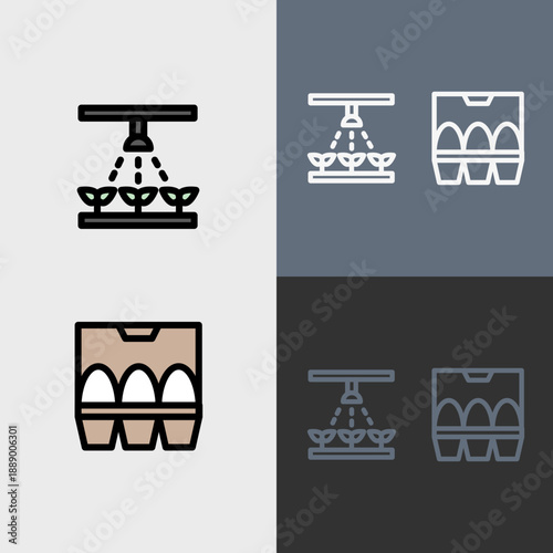Organic Farming symbol or clipart set - filled and outlined symbols.