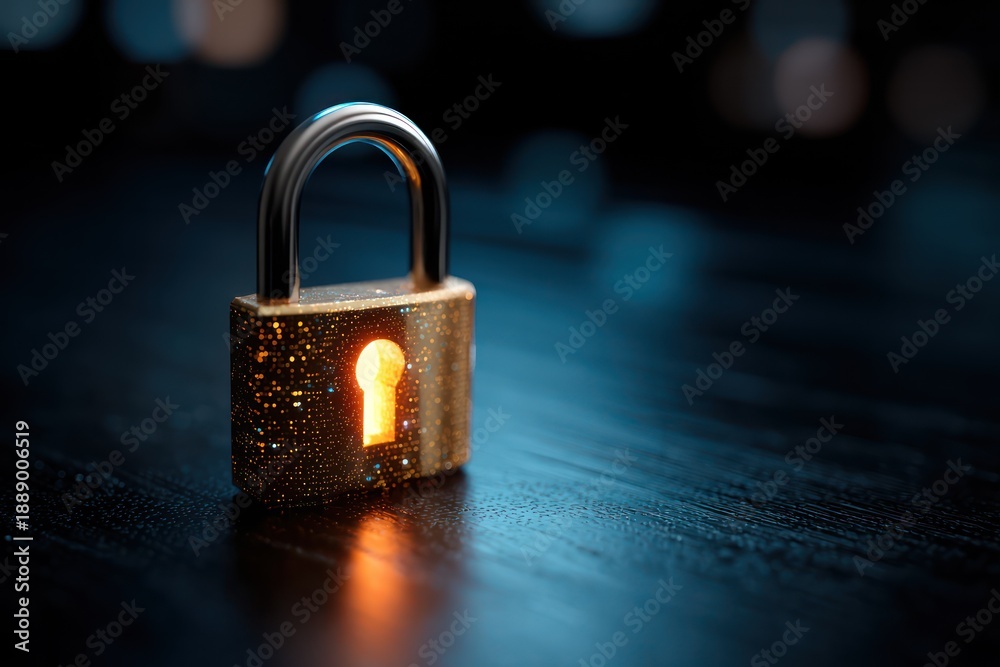 Fototapeta premium Glowing padlock for digital cybersecurity protection concept