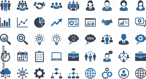 Business, technology, finance, nature, communication, and office line icons for web design, infographic, marketing, presentation, app development, and professional branding