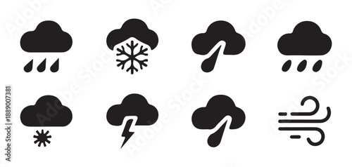 Rain and Cloud Weather Icons Set. Bad Weather and Rainy Cloud Symbols. Vector illustration eps 10