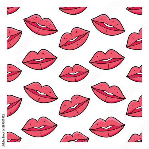 A playful seamless pattern filled with cute, colorful kisses, perfect for backgrounds, wrapping, or designs that celebrate love and affection in a fun, flirty style.
