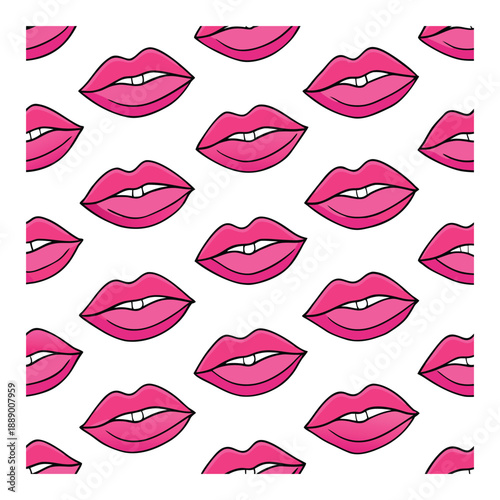 A playful seamless pattern filled with cute, colorful kisses, perfect for backgrounds, wrapping, or designs that celebrate love and affection in a fun, flirty style.
