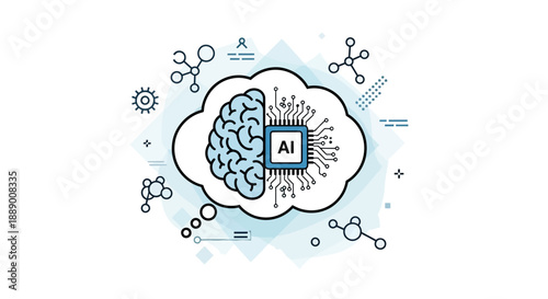 Abstract AI Brain and Circuitry Vector Icons with Molecular Structures