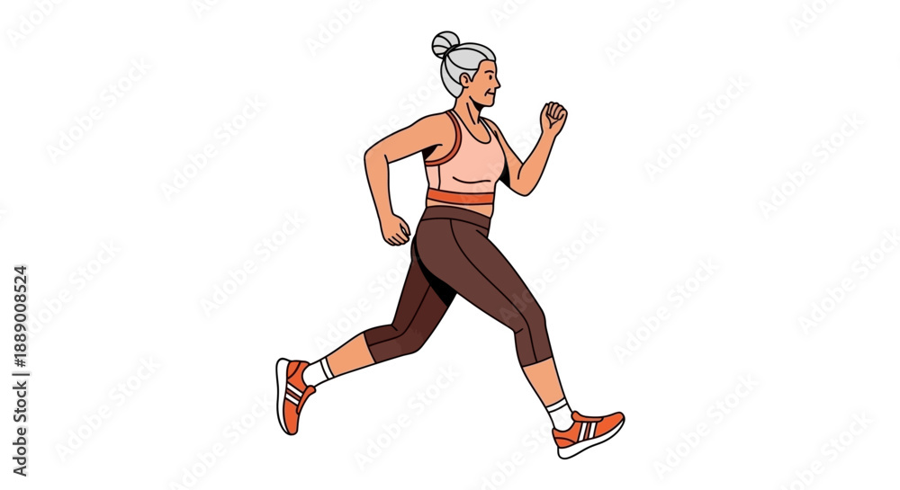 Obraz premium Active Senior Woman Jogging Outdoors - Healthy Lifestyle and Fitness Concept