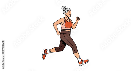 Active Senior Woman Running Outdoors, Healthy Lifestyle, Fitness and Wellbeing